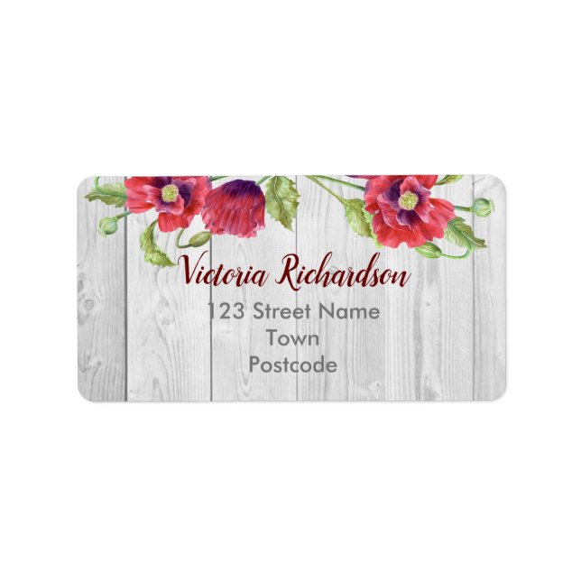 Étiquette Eau-couleur Rouge Poppies Floral Illustration (Devant)