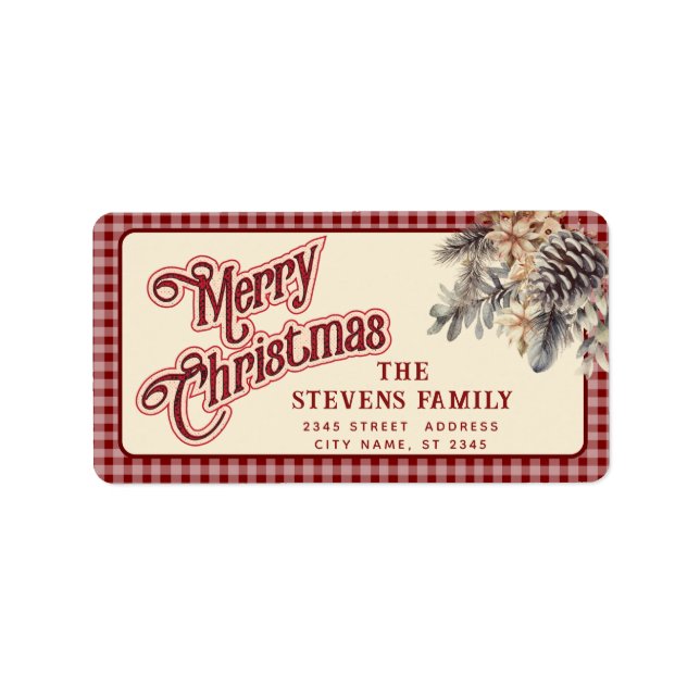 Étiquette Écriture moderne Joyeux cône de pin de Noël floral (Devant)