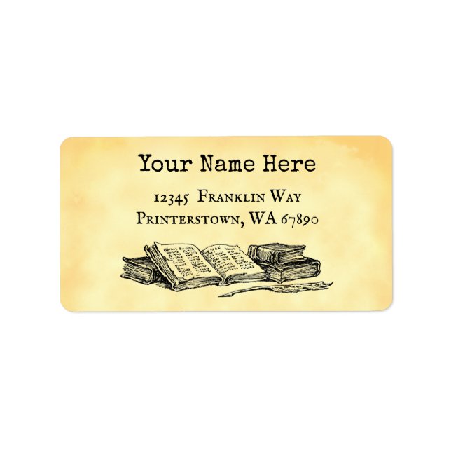 Étiquette Editable Old Books and Quill Vintage Address (Devant)