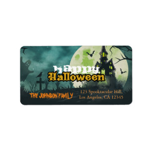 Étiquette Éffrayant Haunted House Night Sky Halloween Adress