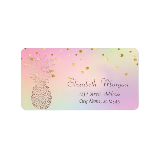 Étiquette Elegan Ananas Cool Foil Confetti Holographique (Devant)
