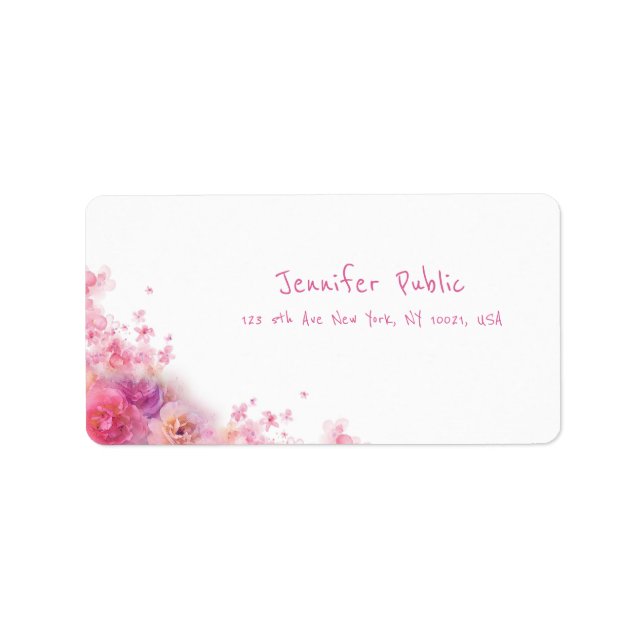Étiquette Élégant Aquarelle Rose Moderne Script à main Flora (Devant)