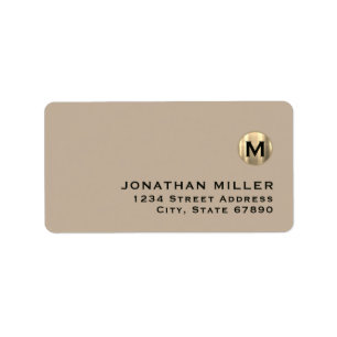 Étiquette Élégant Beige Gold Monogramme Adresse de retour