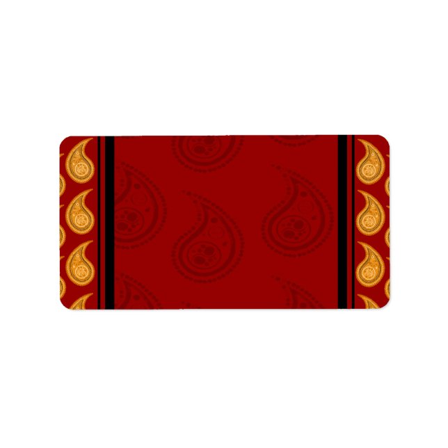 Étiquette Élégant cadeau motif en cachemire rouge et jaune (Devant)
