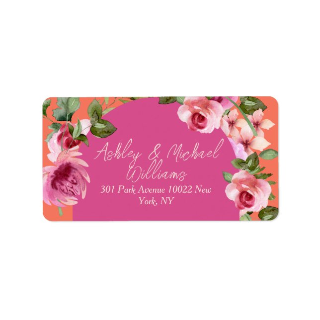 Étiquette Elégant cadre Arc rose et Mariage Floral Orange (Devant)