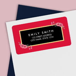 Étiquette Elegant Chic Pink with Watercolor Floral Address