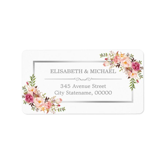 Étiquette Elégant Chic Silver Grey Belle Décor Floral (Devant)