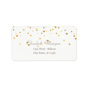 Étiquette Élégant Chic Simple Blanc, Fux Gold Foil Confetti
