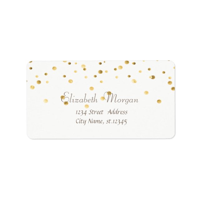 Étiquette Élégant Chic Simple Blanc, Fux Gold Foil Confetti (Devant)