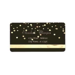 Étiquette Elégant Design, Noir, Fux Gold Foil Confetti