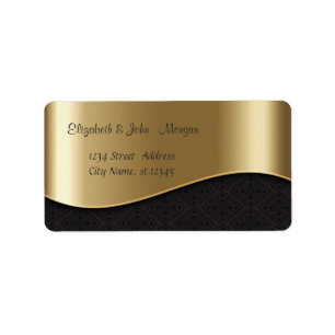 Étiquette Élégant élégant brillant, Faux Gold, Black Damask