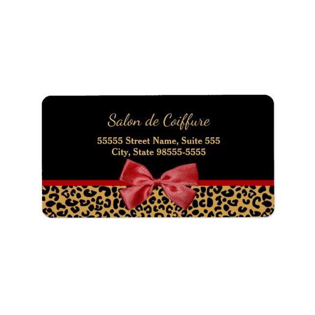Étiquette Élégant Empreinte de léopard Or Avec Coiffeur Roug (Devant)