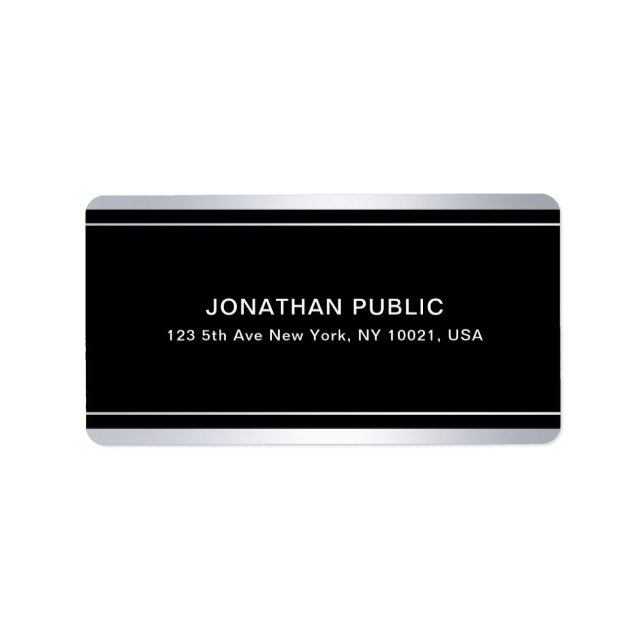 Étiquette Elégant Faux Argent Modèle Noir Glamor Moderne (Devant)