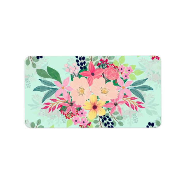 Étiquette Elegant Floral Watercolor Paint Mint Girly Design (Devant)