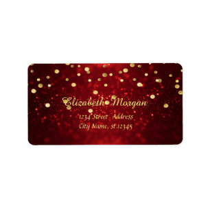 Étiquette Élégant, Fux Gold Foil Confetti, Bokeh Red