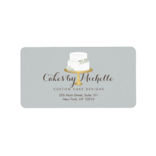 Étiquette Elégant gâteau blanc avec décoration de gâteau aux