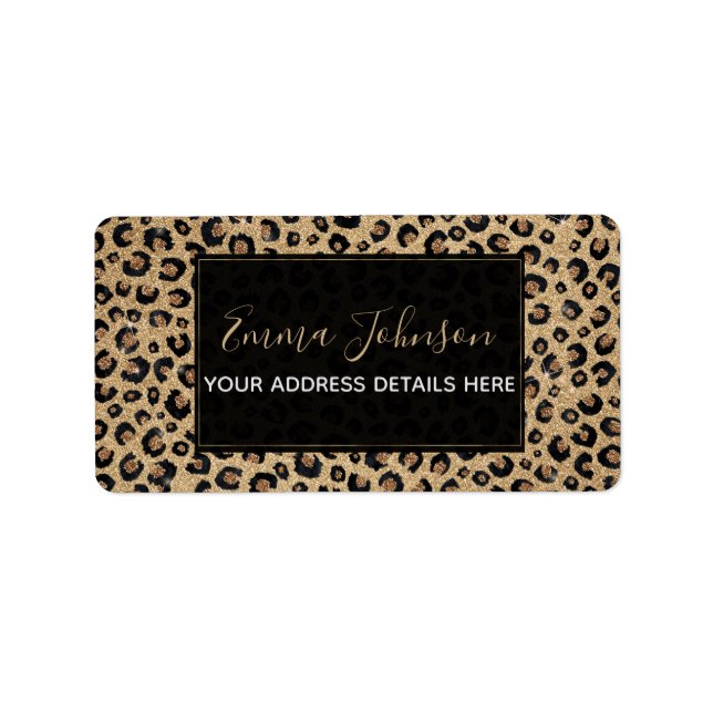 Étiquette Elegant Gold Glitter Black Leopard (Devant)