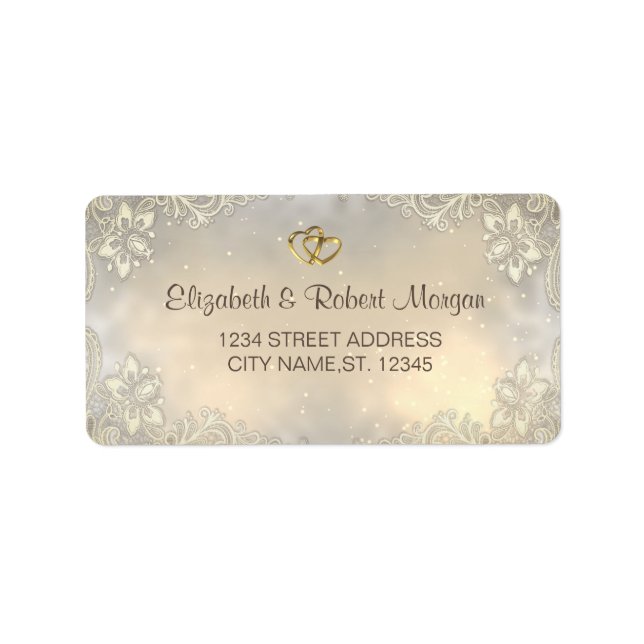 Étiquette Elégant Gold Hearts Mariage dentelle (Devant)
