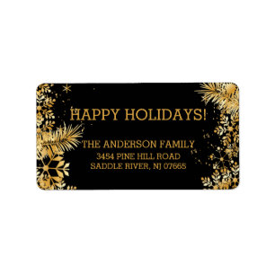 Étiquette Elegant Gold Snowflakes Christmas Adresse de retou