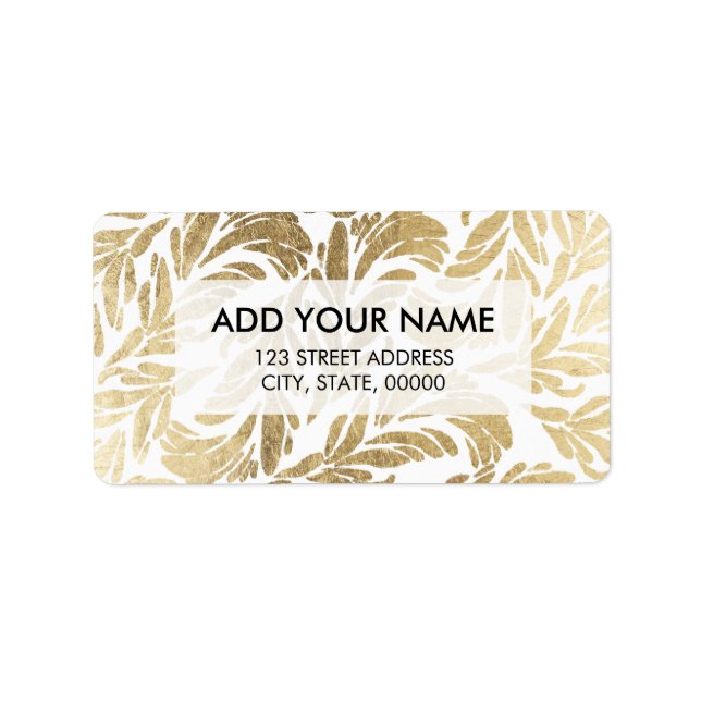 Étiquette Elégant luxe personnalisé faux or feuille floral d (Devant)
