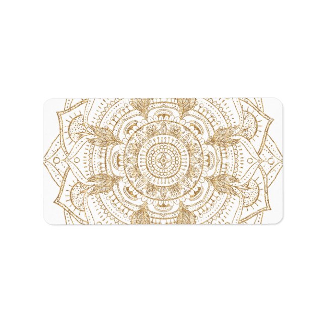 Étiquette Elégant Mandala Blanc & Or Dessiné À La Main (Devant)