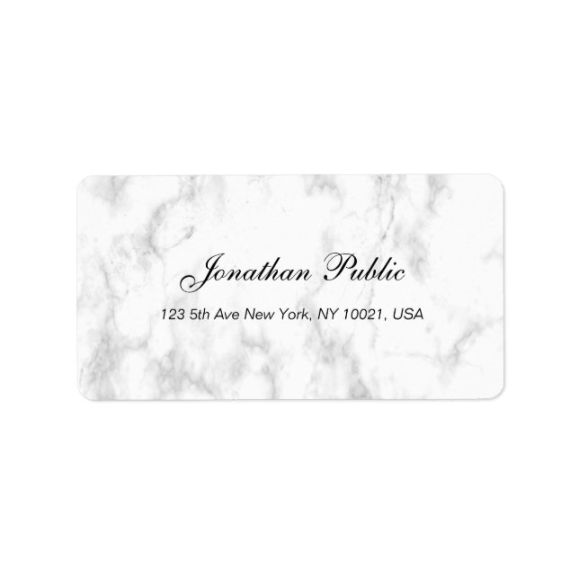 Étiquette Élégant Marbre blanc Script Luxe Professionnel (Devant)