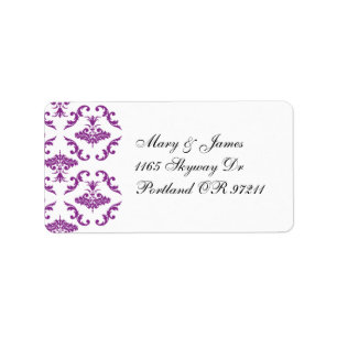 Étiquette Élégant Mariage Adresse Purple Damask