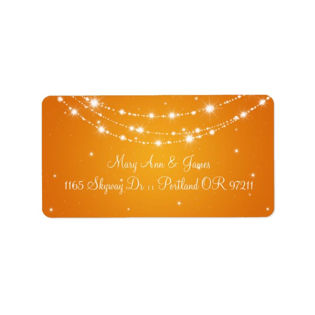 Étiquette Elégant Mariage Adresse Sparkling Chain Orange (Devant)
