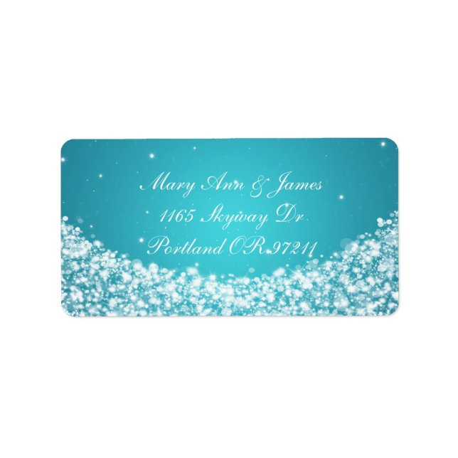 Étiquette Élégant Mariage Adresse Star Sparkle Blue (Devant)