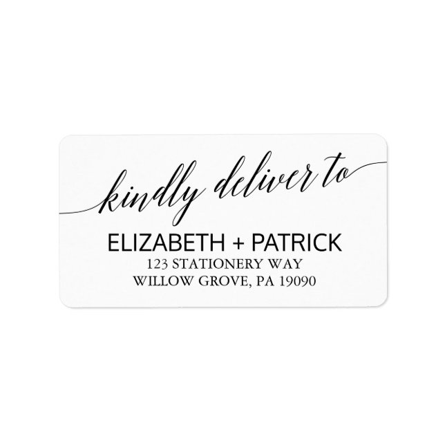 Étiquette Élégant Mariage de calligraphie blanche et noire (Devant)