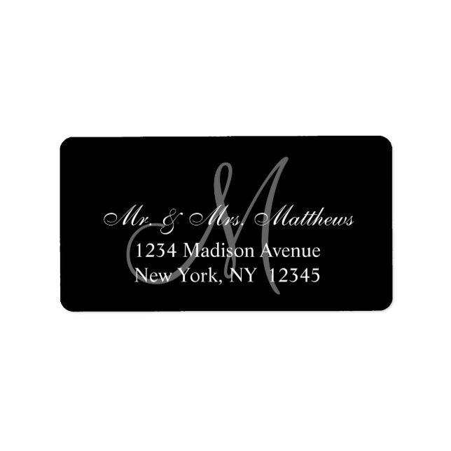 Étiquette Élégant Mariage de monogramme gris-noir (Devant)