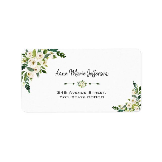 Étiquette Élégant Mariage floral blanc (Devant)