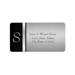 Étiquette Élégant mariage monogramme moderne argent/noir