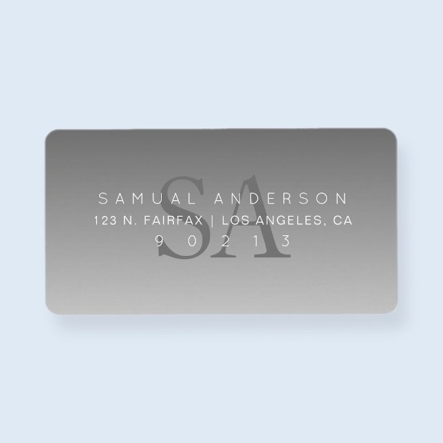 Étiquette Élégant moderne Monogram Grey Ombre Adresse de ret (Créateur téléchargé)