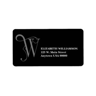 Étiquette Élégant monogramme W à défilement en gris et noir 