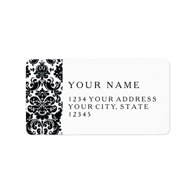 Étiquette Elégant noir blanc Vintage Damask motif (Devant)