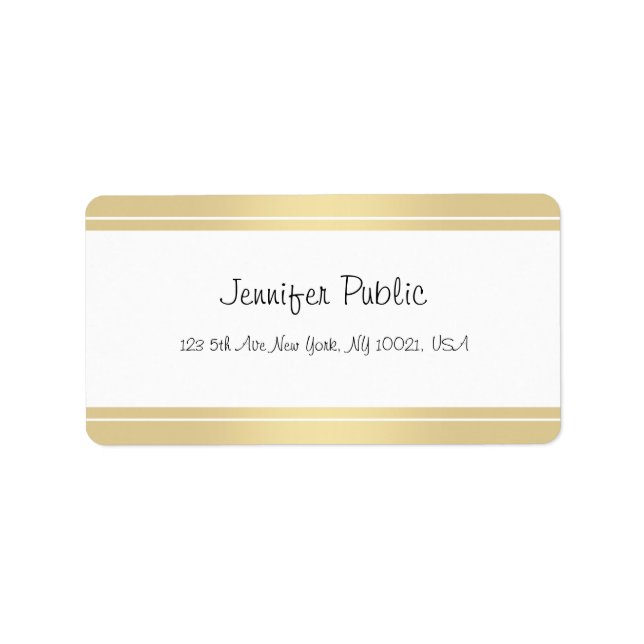 Étiquette Élégant Or Blanc Nom manuscrit Simple Moderne (Devant)