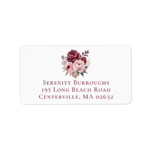 Étiquette Elégant Peony Aquarelle Bourgogne Floral Mariage