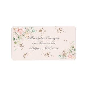Étiquette Élégant Pink Blush Floral Nom Adresse de retour