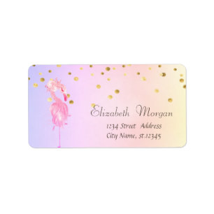 Étiquette Elegant Pink Flamingo Flower Confetti Holographic