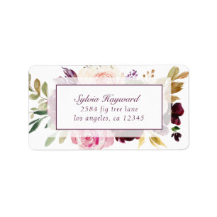 Étiquette Élégant Plum violet Floral Business Return Adresse