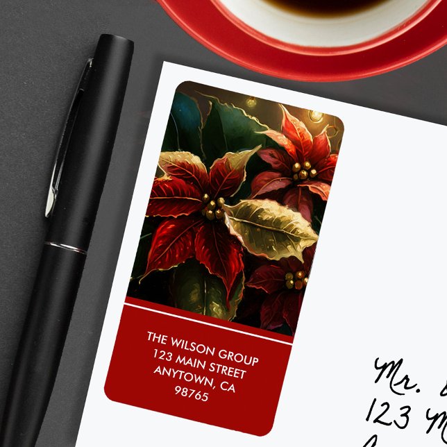 Étiquette Elegant Poinsettias Noël Adresse de retour (Créateur téléchargé)