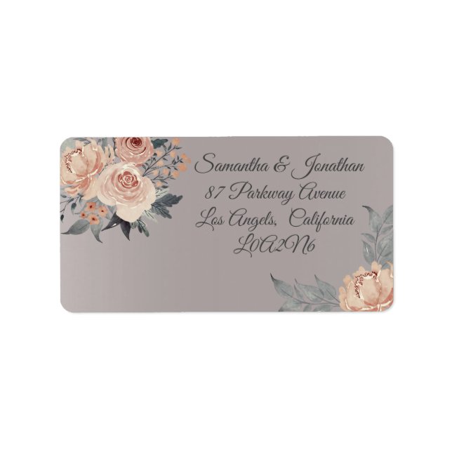 Étiquette Élégant Romantique Argent rose Mariage Floral Reto (Devant)
