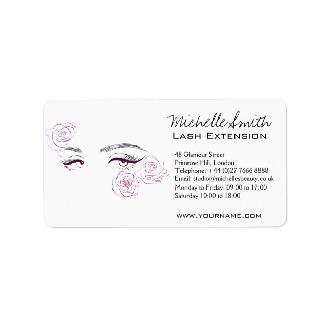Étiquette Elégant rose Roses Floral Aquarelle Beauté Salon (Devant)