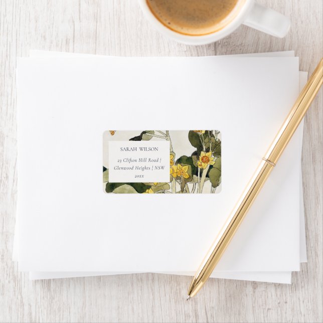 Étiquette Élégant Rustique Jaune Daffodile Floral Adresse (En situation)