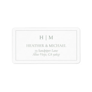 Étiquette Elegant Sage Green Monogram Adresse de retour