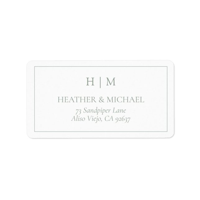 Étiquette Elegant Sage Green Monogram Adresse de retour (Devant)