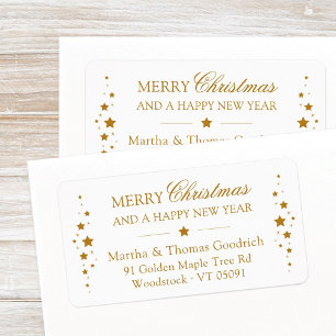 Étiquette Élégant Script Christmas Gold Stars Adresse de ret