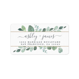 Étiquette Élégant Script Greenery Mariage Adresse de retour
