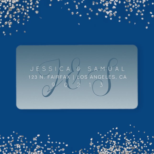 Étiquette Élégant Script Monogram Ombre Blue Adresse de reto (Créateur téléchargé)